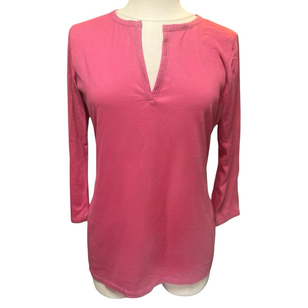 Vtg Y2K Victoria's Secret Split Neck 3/4 Sleeve Mauve Pink Shirt XL Coquette